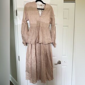 Joslin Linen-Silk Midi Dress – Red/Ivory Pinstripe, US 4 / Small